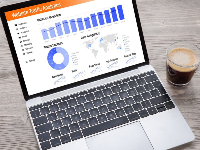 Website traffic analytics data on laptop computer